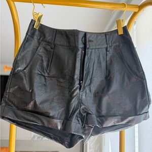 Superdown Black Croc-Textured High Waist Shorts